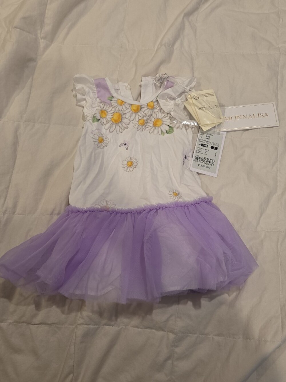 Mona Lisa white and purple sleeveless tule dress 12m NWT